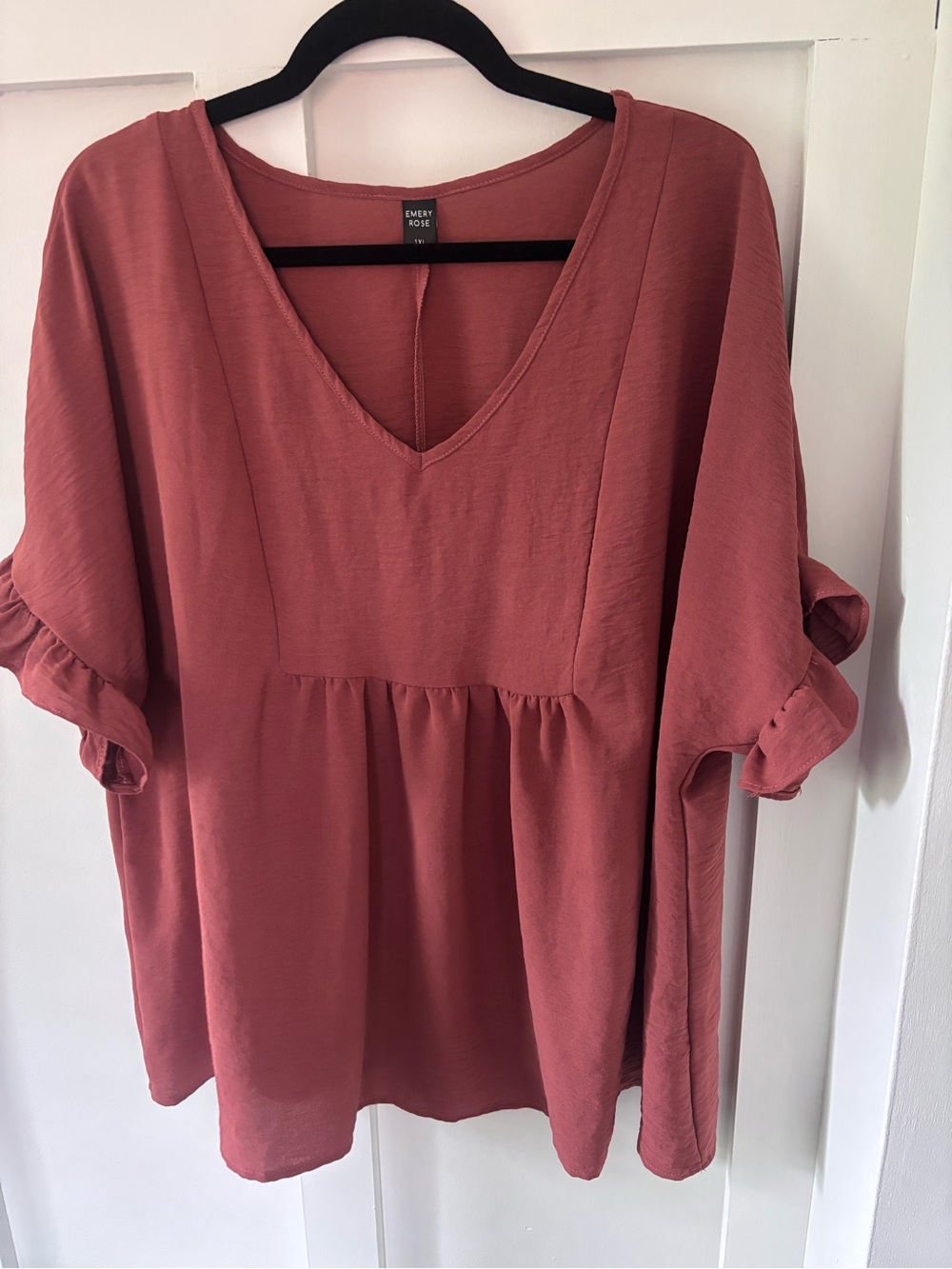 Women's V-Neck Ruffled Sleeve Blouse Dusty Rose 1XL